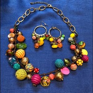 Multicolored Statement Necklace with Matching Earrings